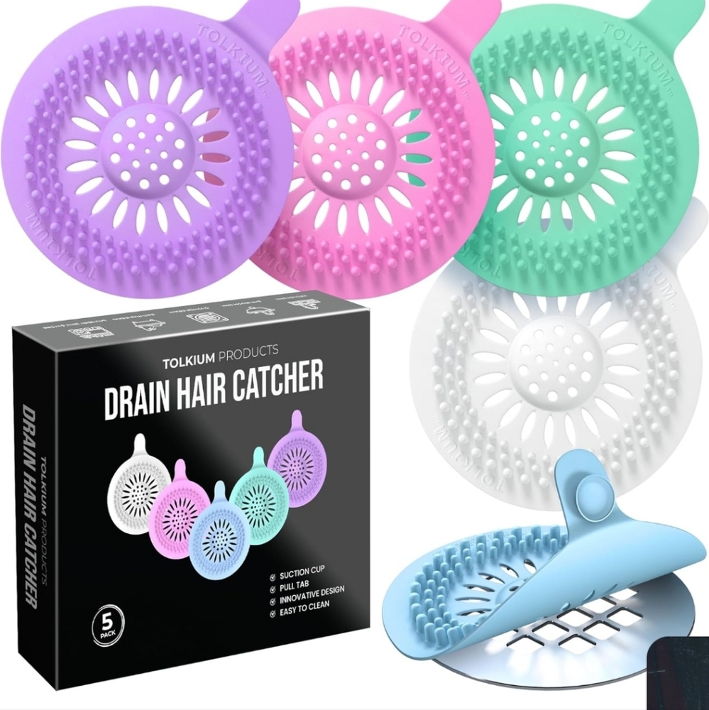 Drain hair catcher 5 pack, durable silicone